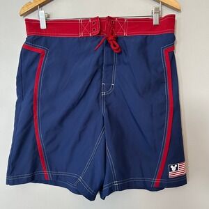 Disney Swim‎ Trunks Mens Medium Blue Red Mickey Mouse American Flag Board Shorts